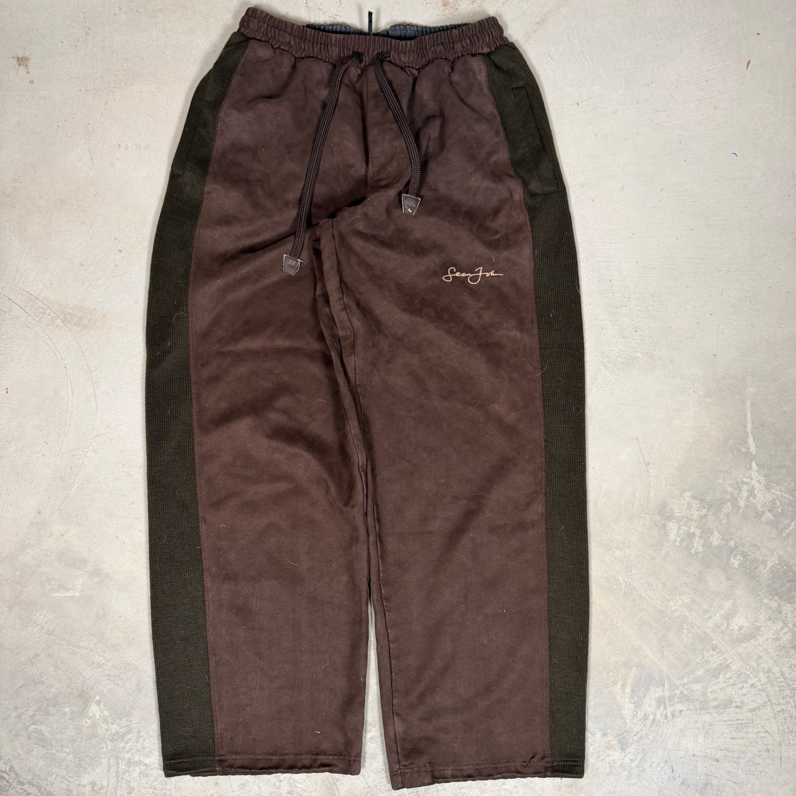 Sean John Mens Vintage Suede Track Pants Brown Y2k Baggy Streetwear Medium